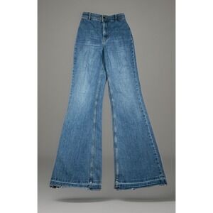 We The Free Jeans Womens 24 High Rise Denim Bell Bottom Flare Leg Fray 20" Blue